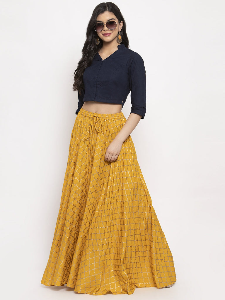 Women's Mustard Printed Rayon Skirt
