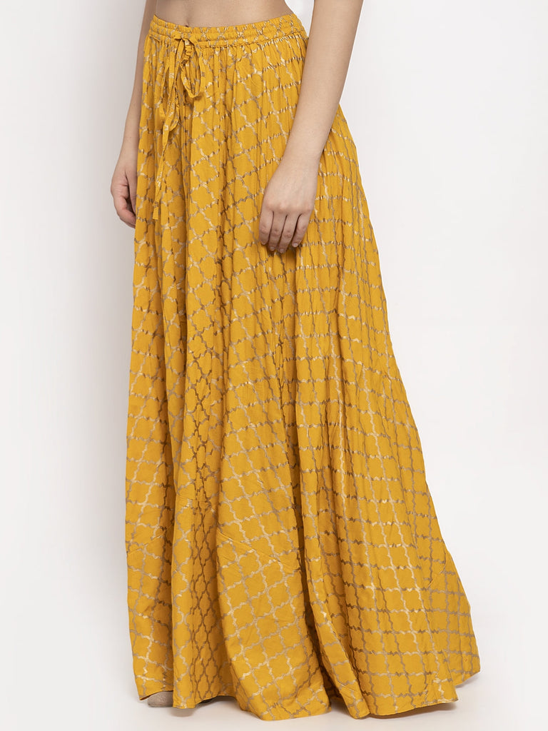 Women's Mustard Printed Rayon Skirt