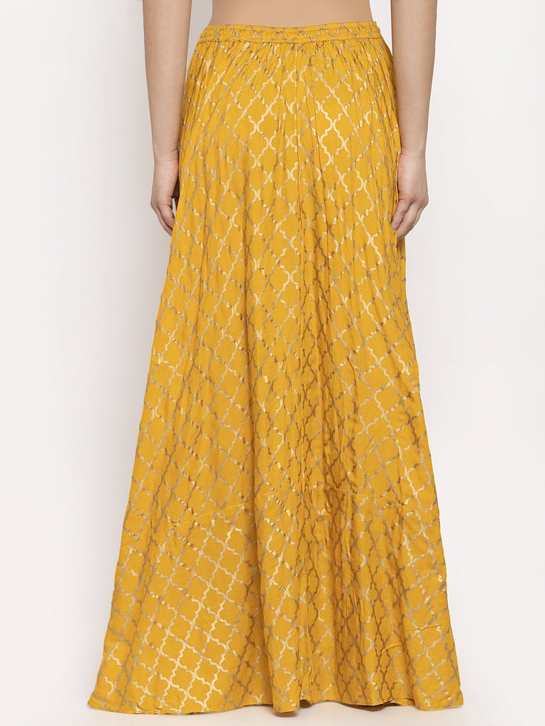 Women's Mustard Printed Rayon Skirt