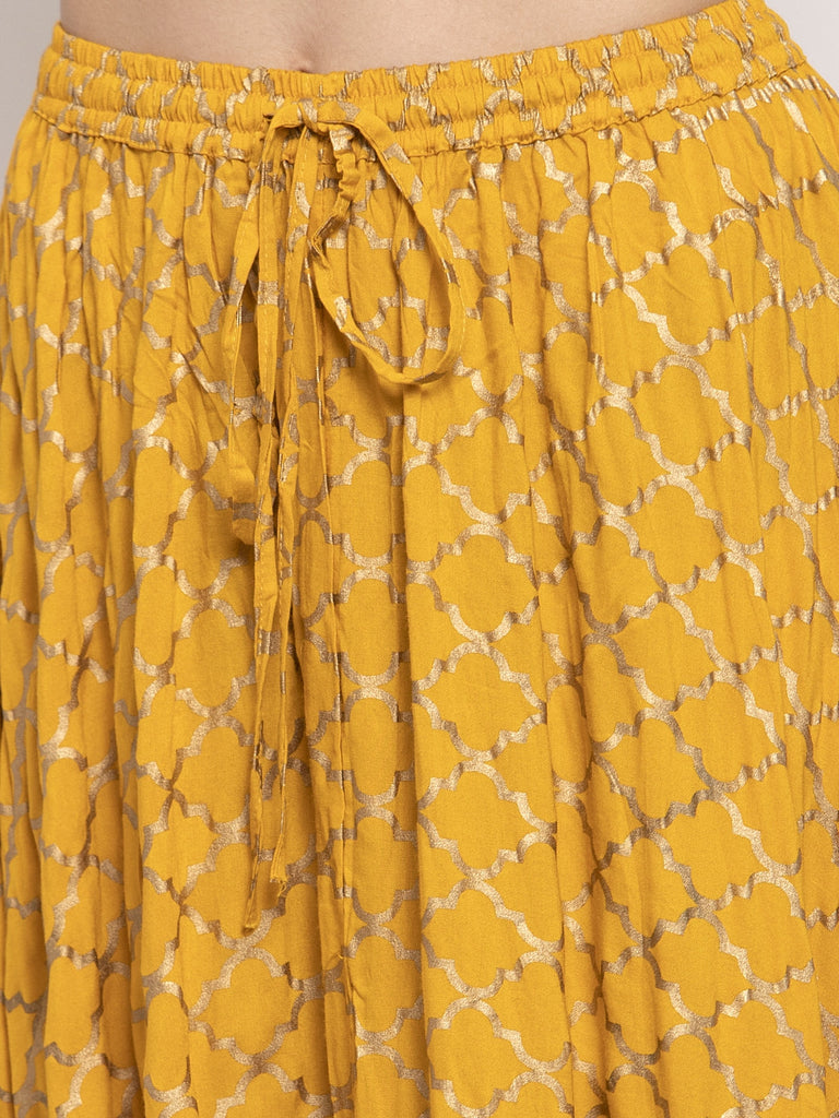 Women's Mustard Printed Rayon Skirt