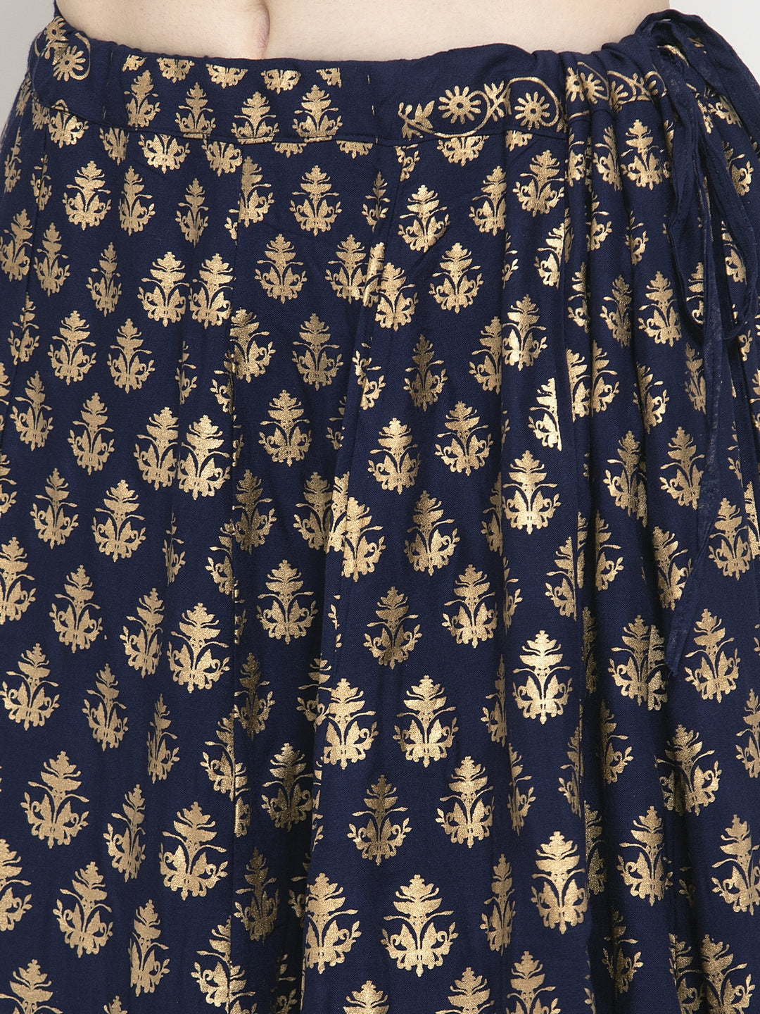 Women's Navy Blue Floral Printed Rayon Skirt - Wahe-NOOR