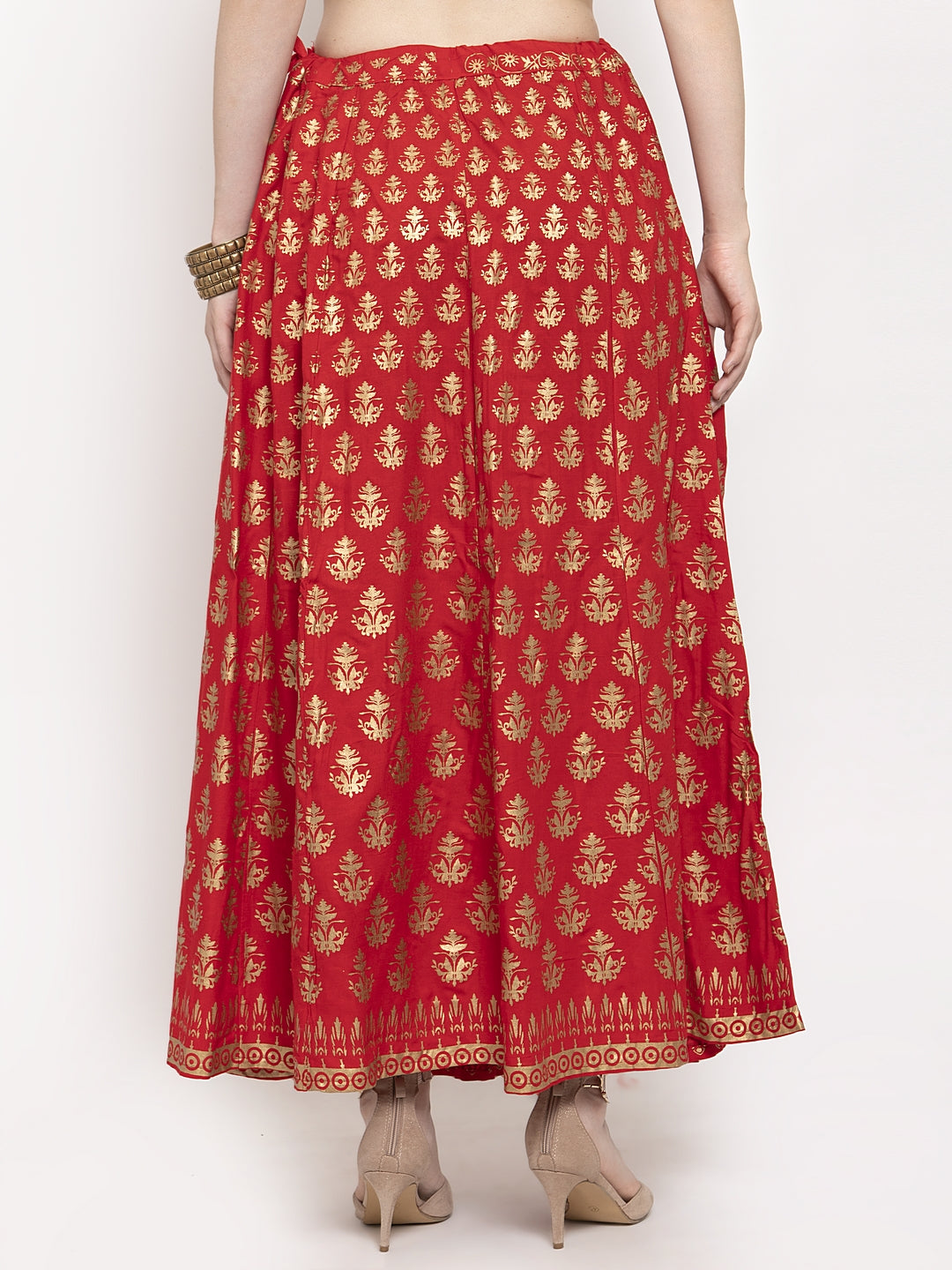 Women's Red Floral Printed Rayon Skirt - Wahe-NOOR