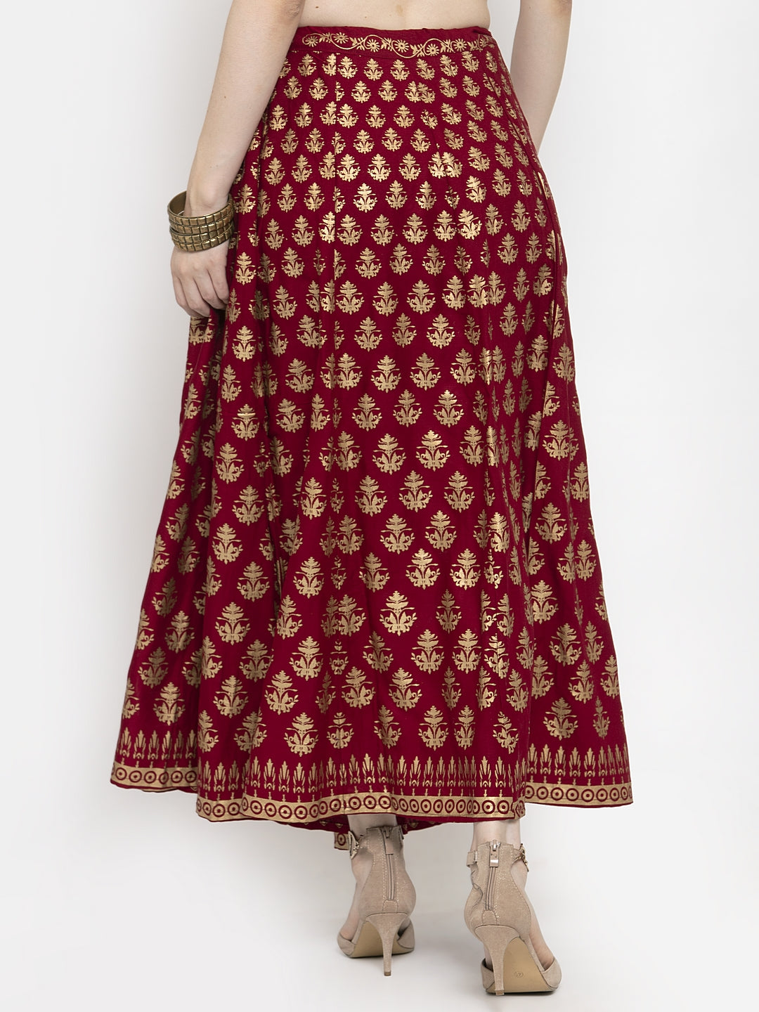 Women's Maroon Floral Printed Rayon Skirt - Wahe-NOOR