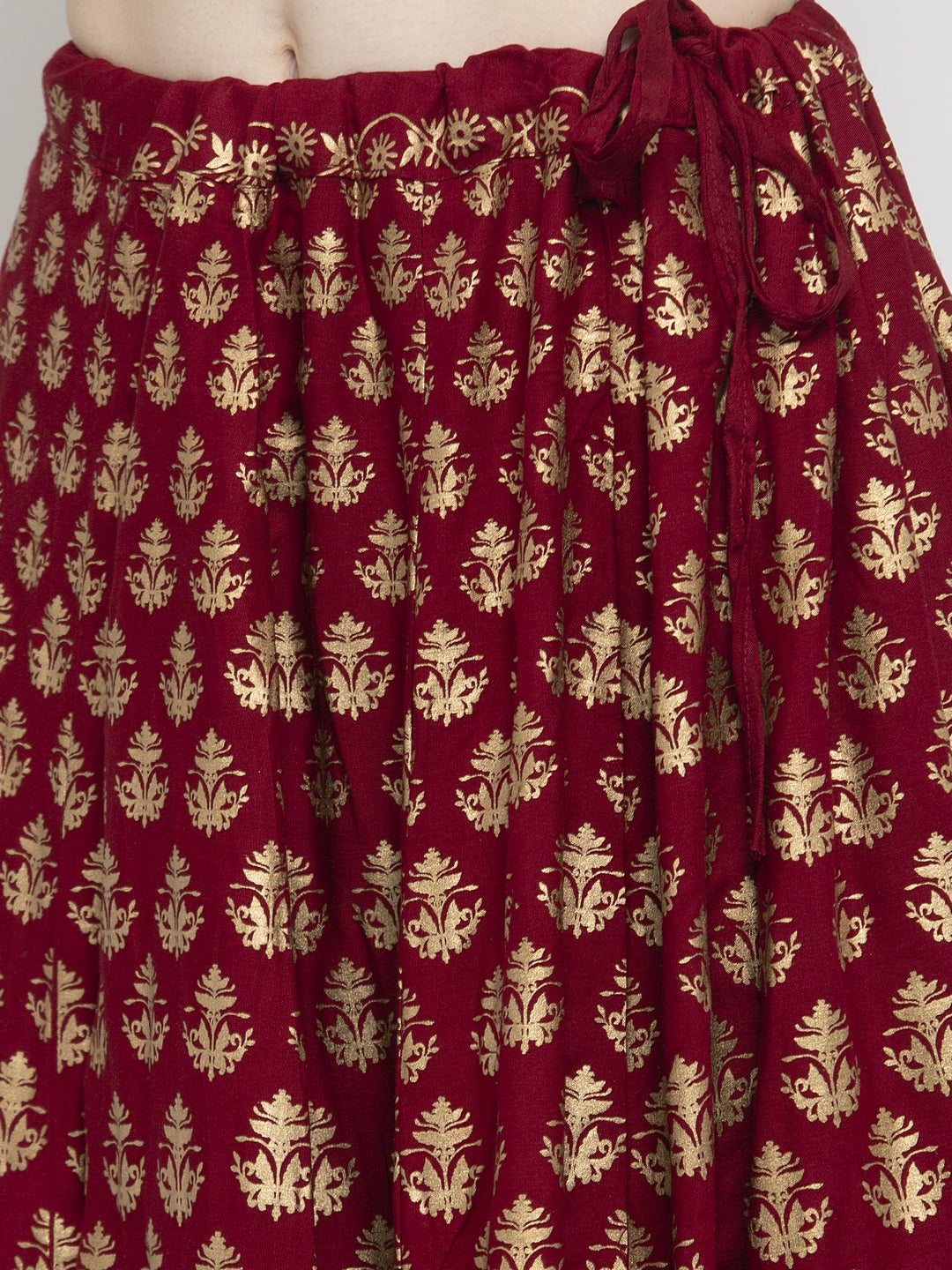 Women's Maroon Floral Printed Rayon Skirt - Wahe-NOOR
