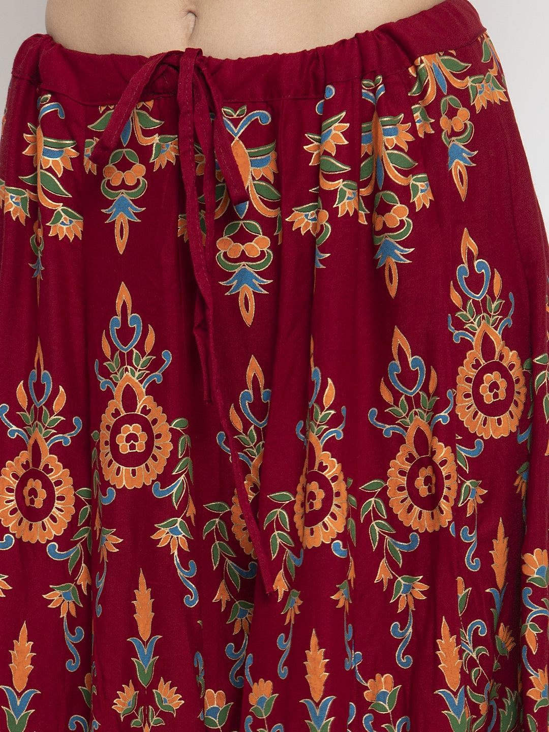 Women's Maroon Printed Rayon Skirt - Wahe-NOOR