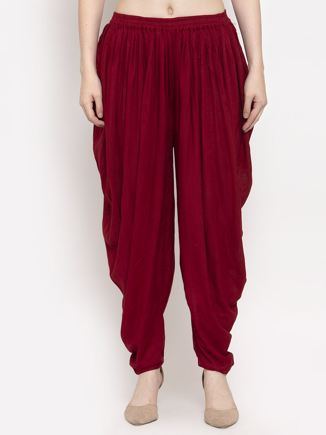 Women's Maroon Rayon Dhoti Salwar