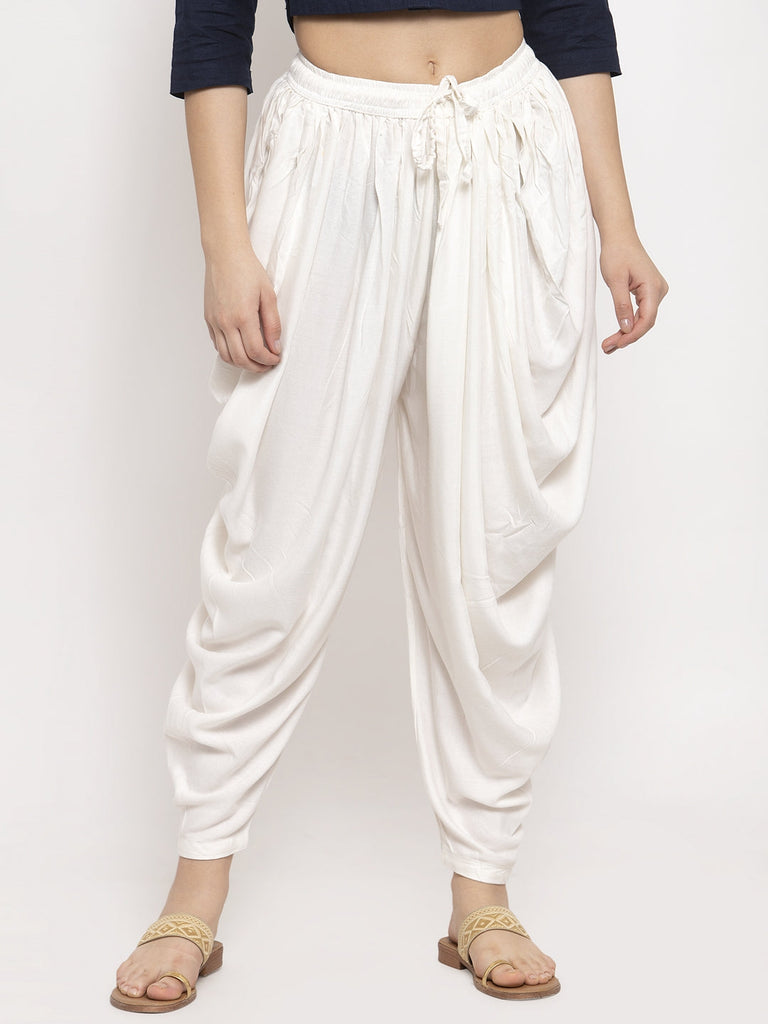Women's Off-White Rayon Dhoti Salwar