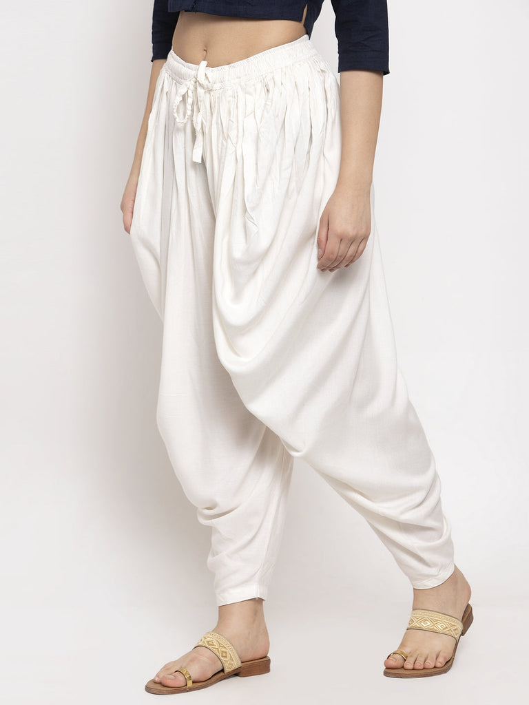 Women's Off-White Rayon Dhoti Salwar