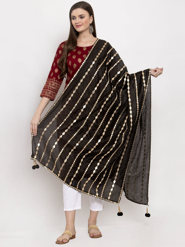 Women's Black Gotta Patti Poly Silk Dupatta