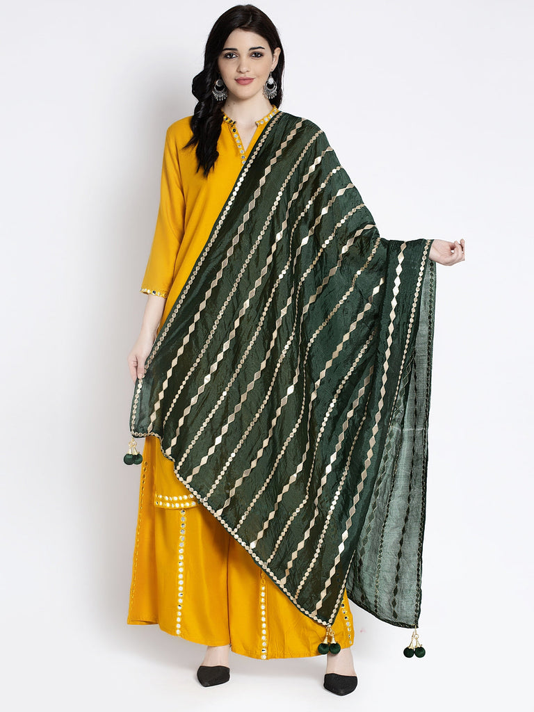 Women's Bottle Green Gotta Patti Poly Silk Dupatta