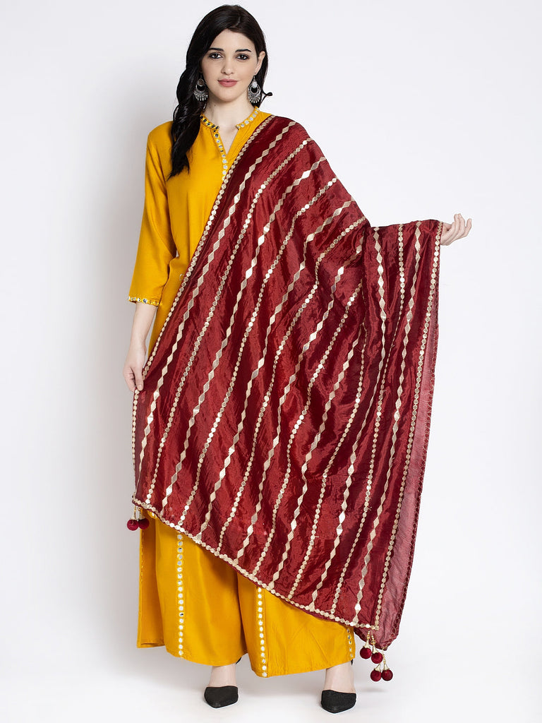 Women's Maroon Gotta Patti Poly Silk Dupatta