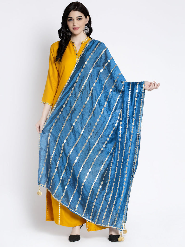 Women's Aqua Blue Gotta Patti Poly Silk Dupatta