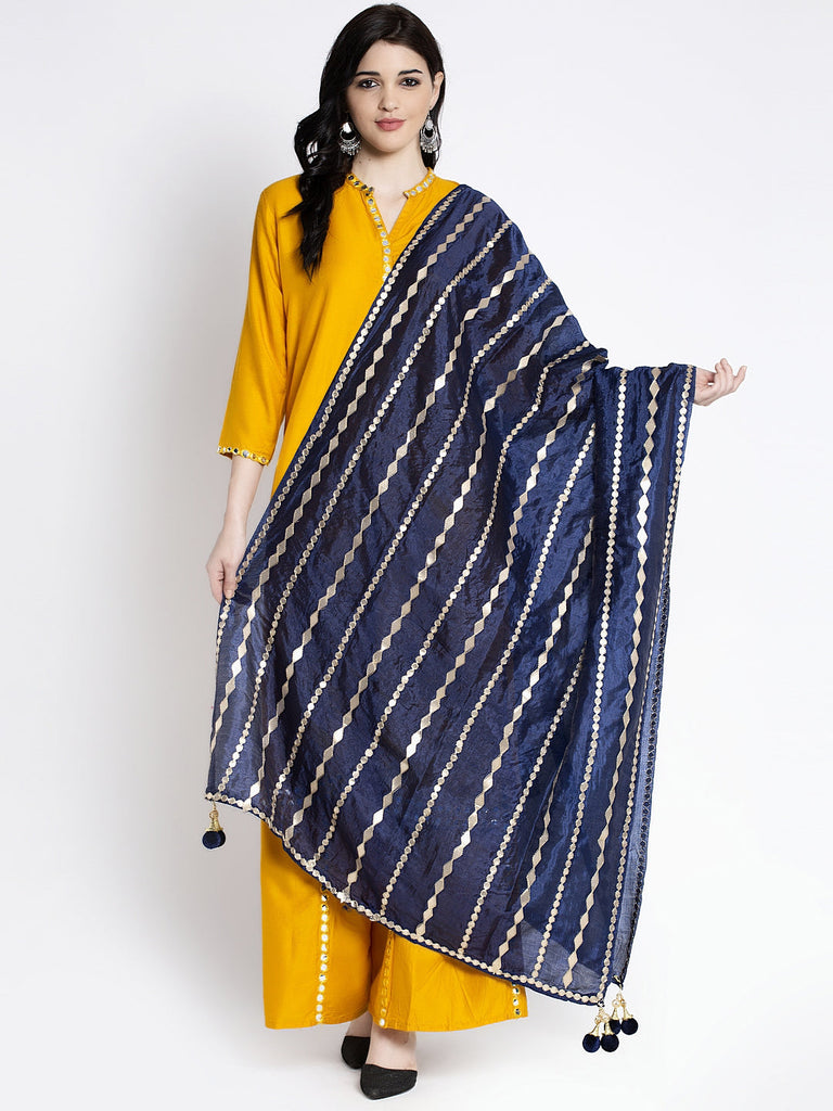 Women's Navy Blue Gotta Patti Poly Silk Dupatta