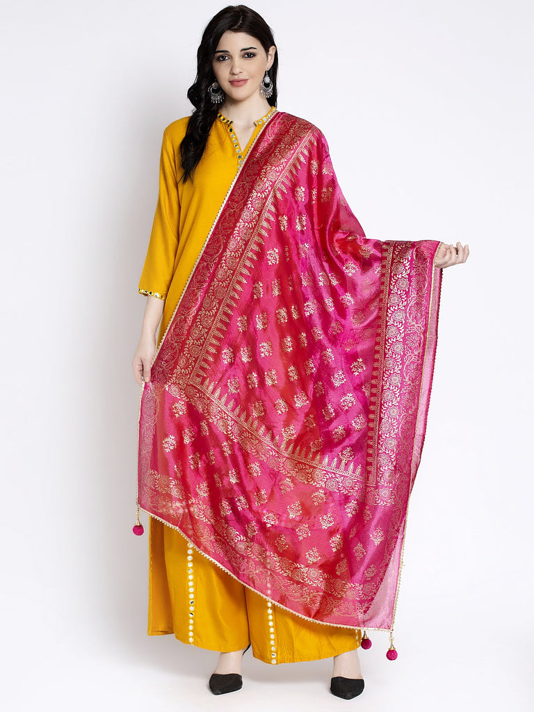 Women's Magenta Printed Poly Silk Dupatta