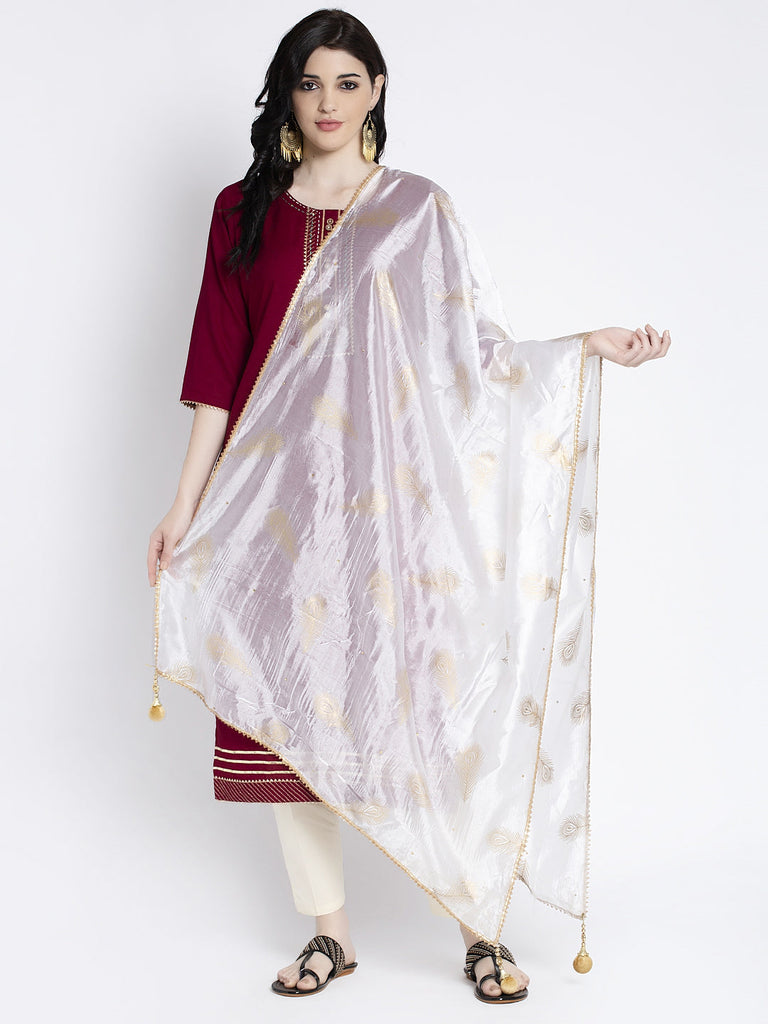 Women's White Printed Poly Silk Dupatta