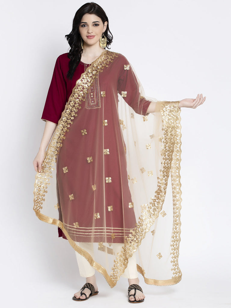 Women's Fawn Embellished Net Dupatta