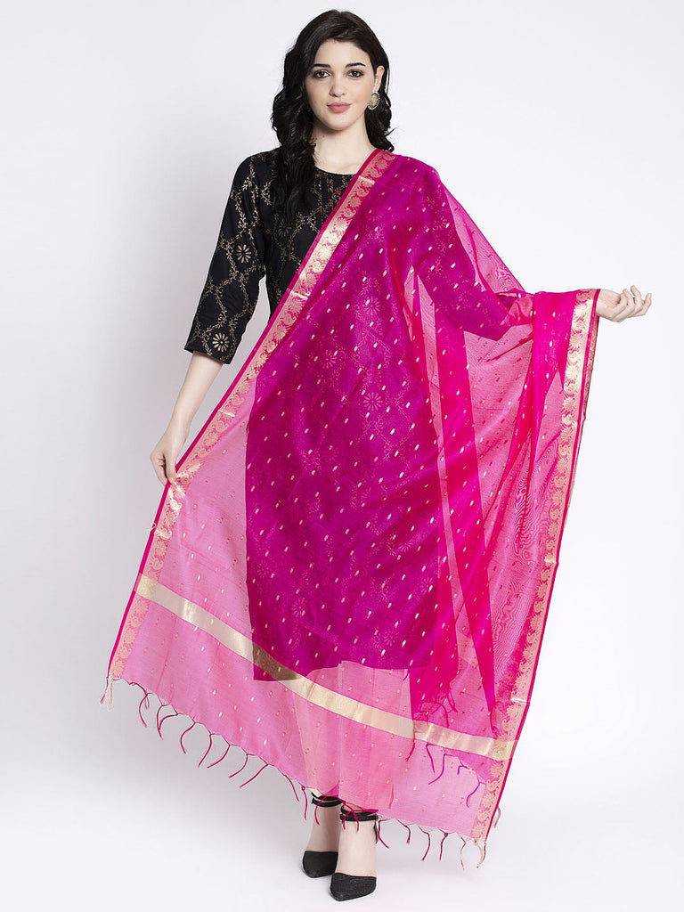 Women's Magenta Printed Poly Silk Dupatta