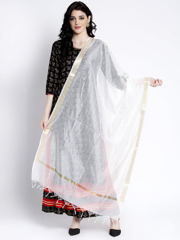 Women's White Printed Poly Silk Dupatta