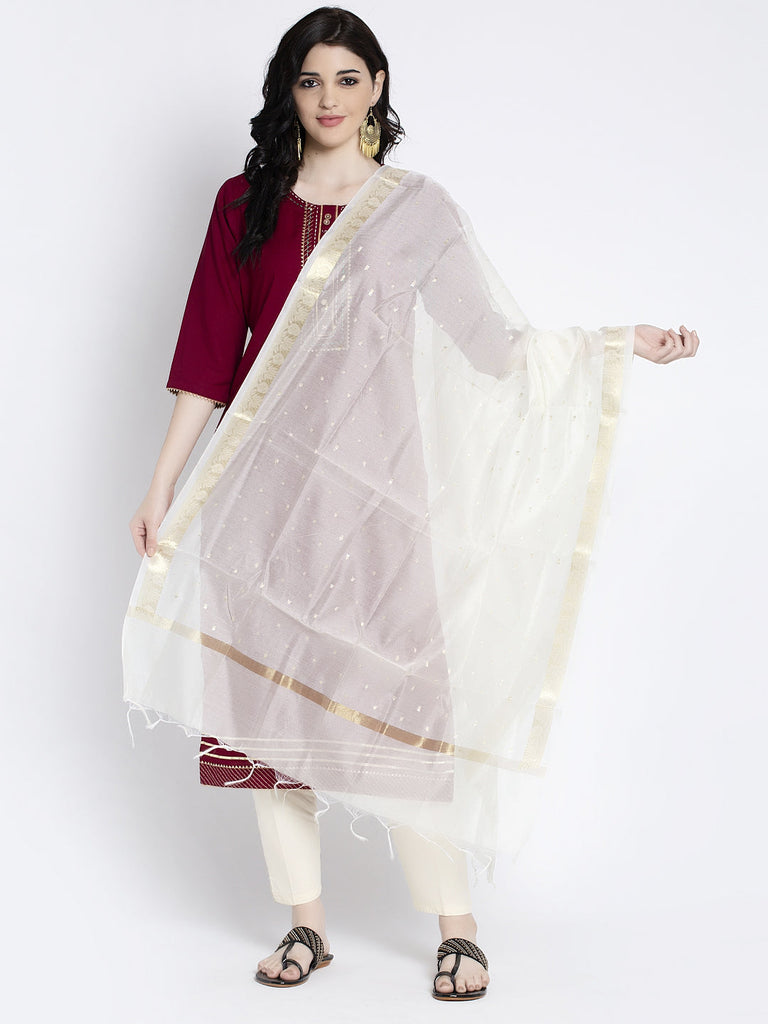 Women's Cream Printed Poly Silk Dupatta