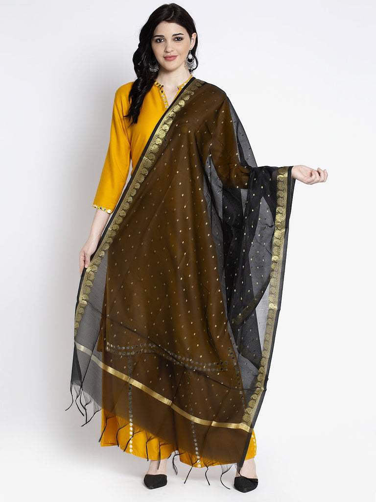 Women's Black Printed Poly Silk Dupatta