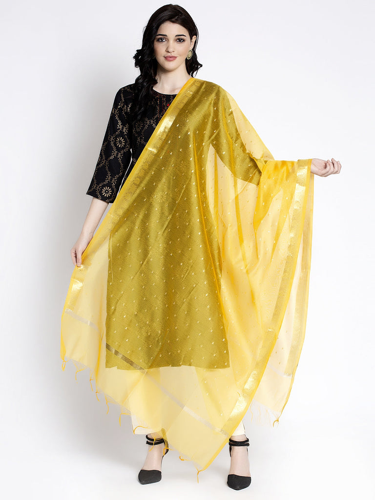 Women's Yellow Printed Poly Silk Dupatta