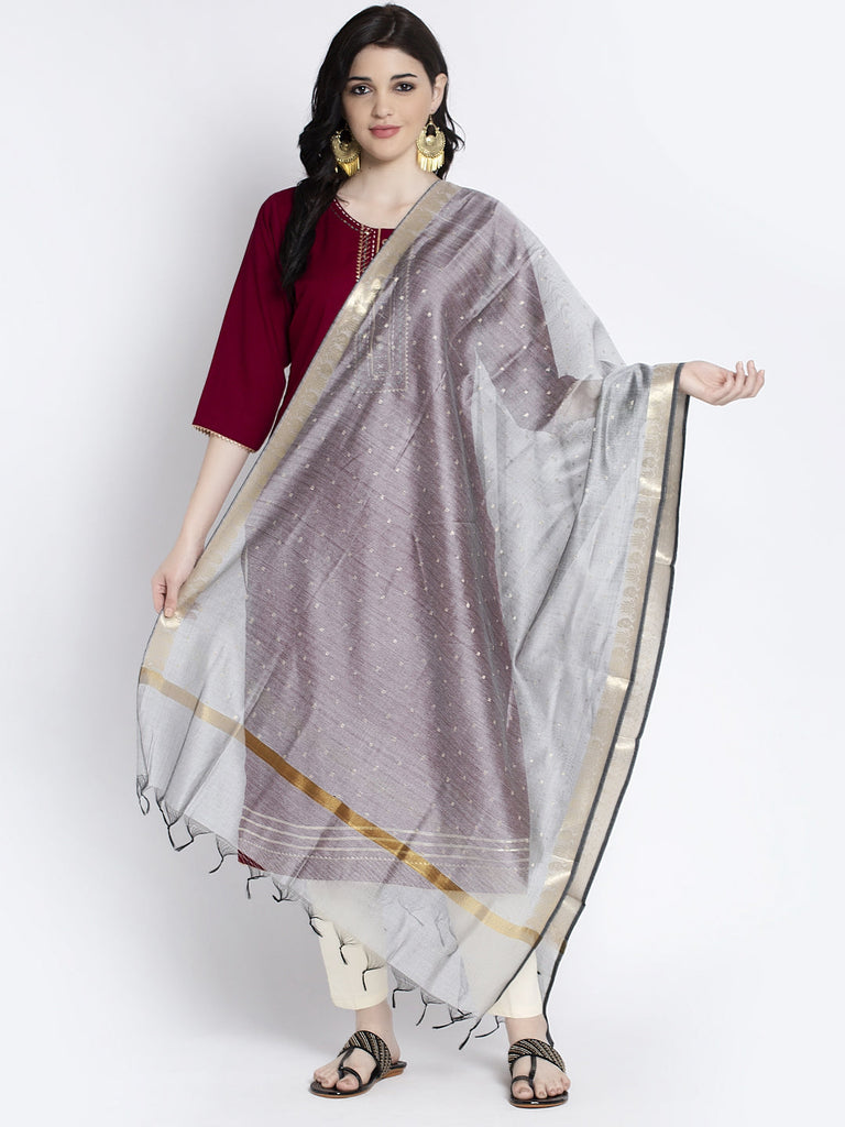 Women's Grey Printed Poly Silk Dupatta