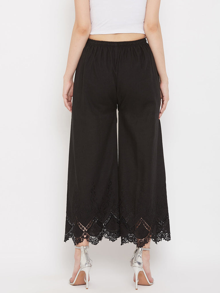 Women's Black Straight Embroidered Palazzo