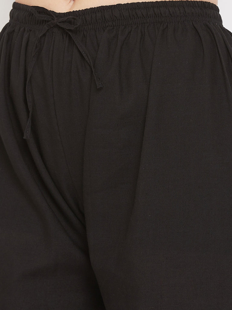 Women's Black Straight Embroidered Palazzo
