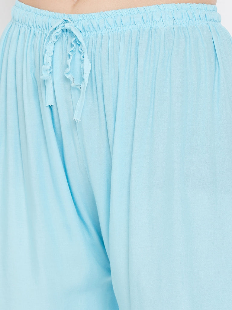 Women's Sky Blue Straight Solid Palazzo