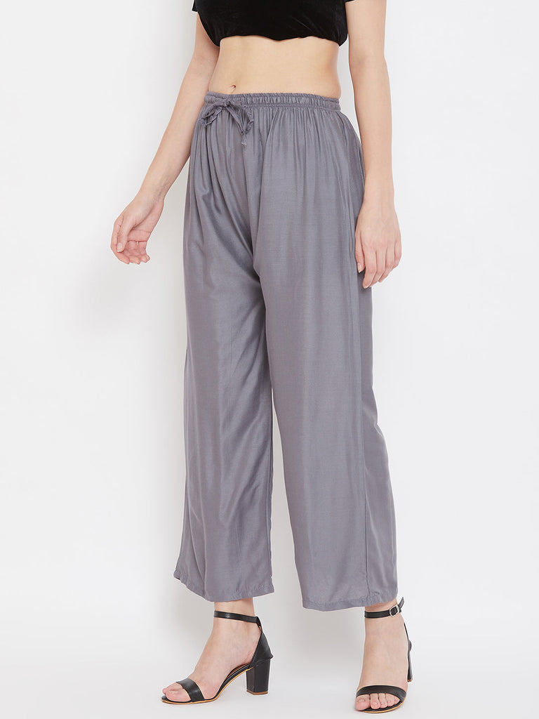 Women's Grey Straight Solid Palazzo