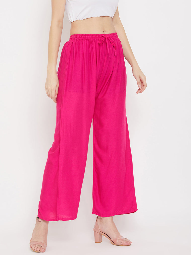 Women's Magenta Straight Solid Palazzo