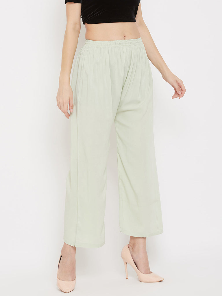 Women's Pista Green Straight Solid Palazzo