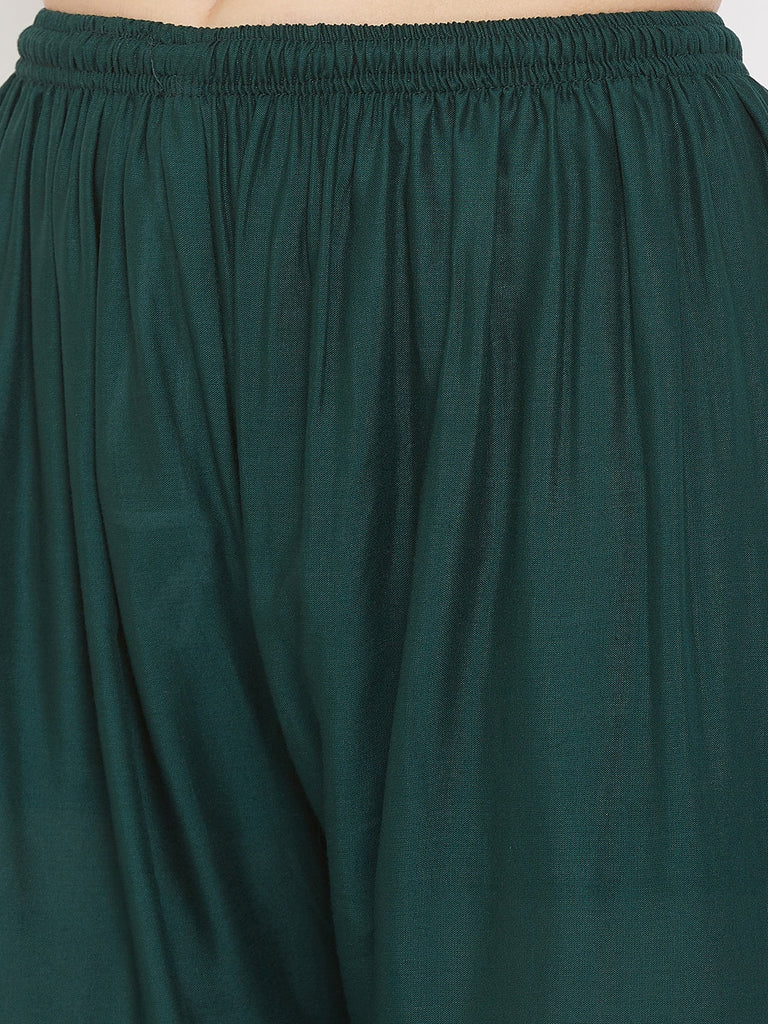 Women's Bottle Green Straight Solid Palazzo