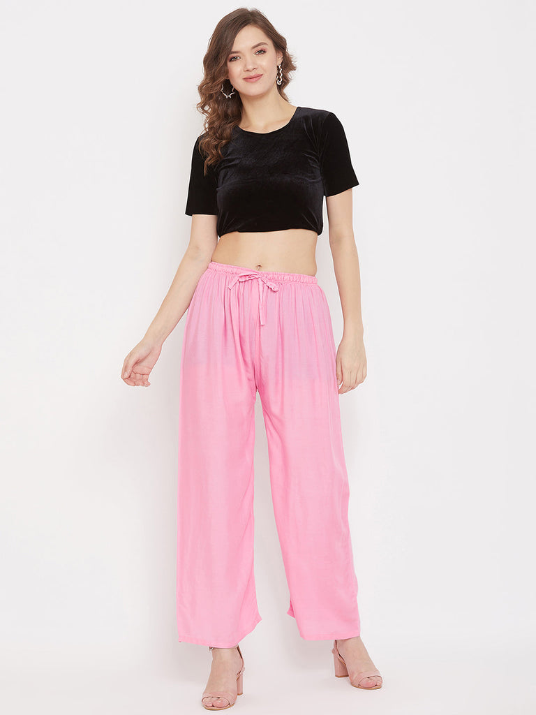 Women's Baby Pink Straight Solid Palazzo
