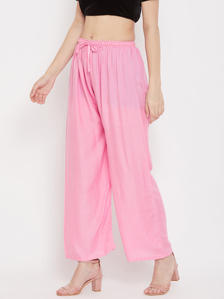 Women's Baby Pink Straight Solid Palazzo