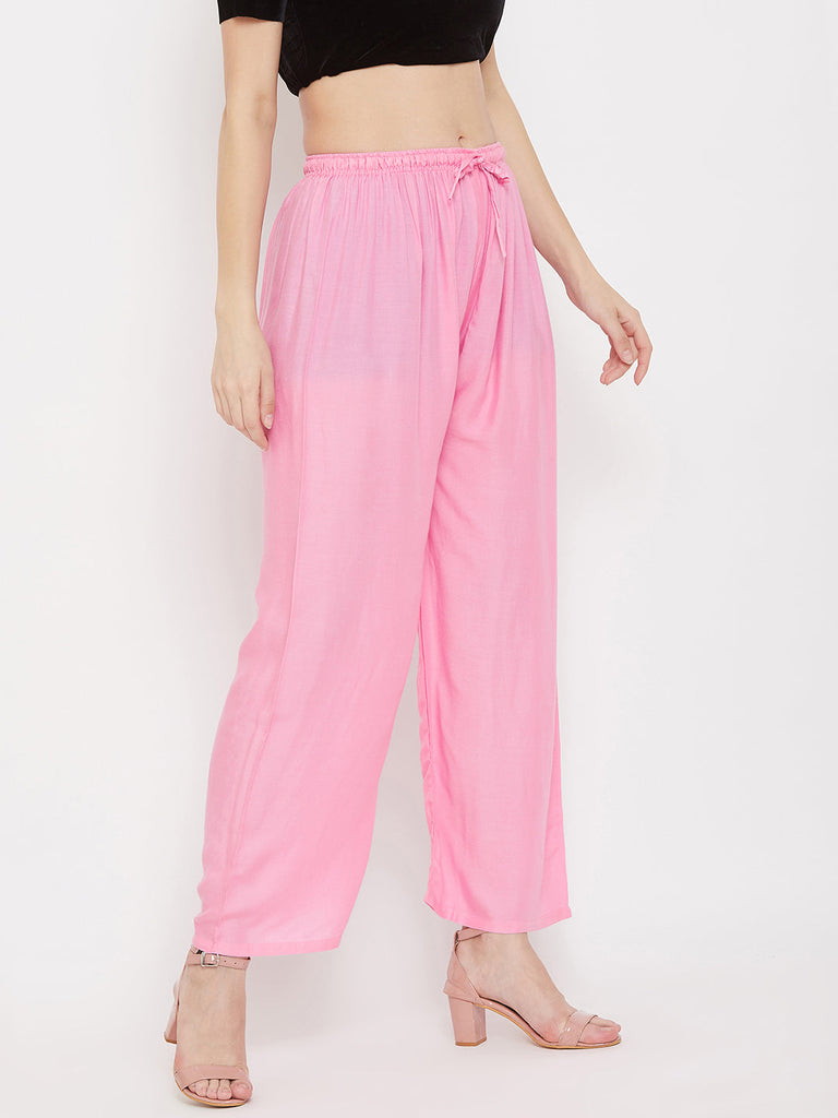 Women's Baby Pink Straight Solid Palazzo