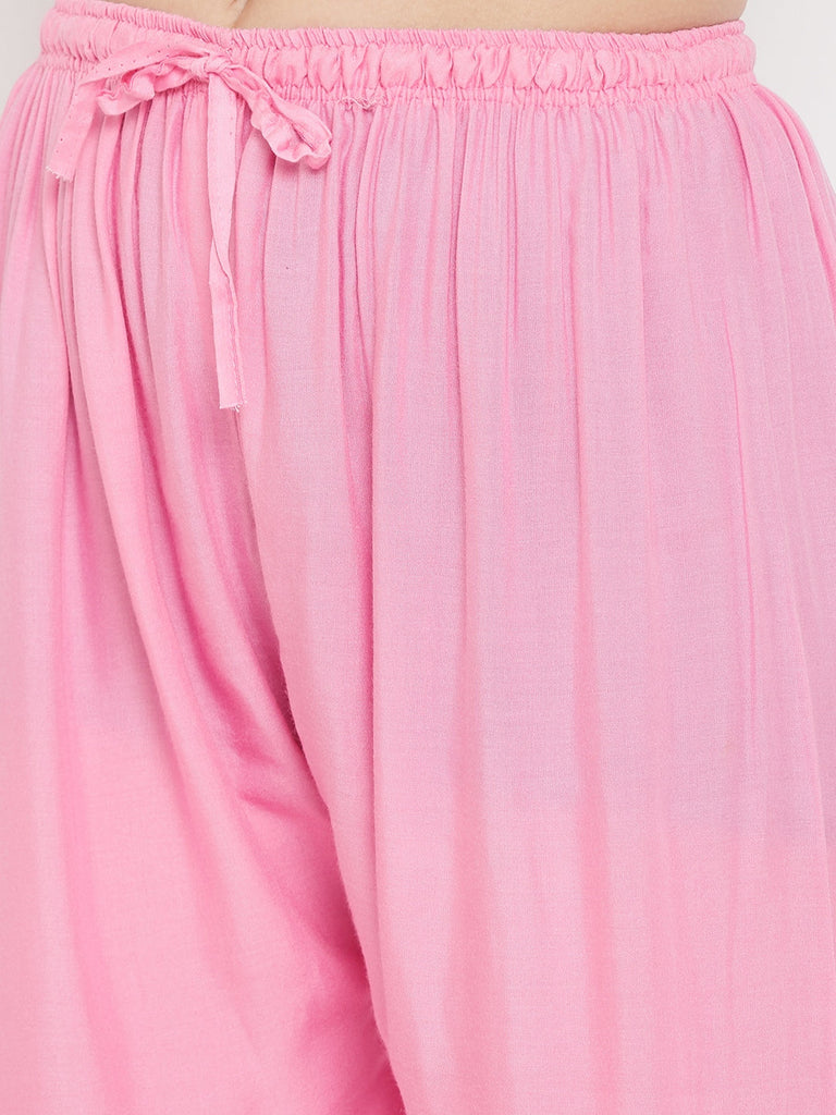 Women's Baby Pink Straight Solid Palazzo