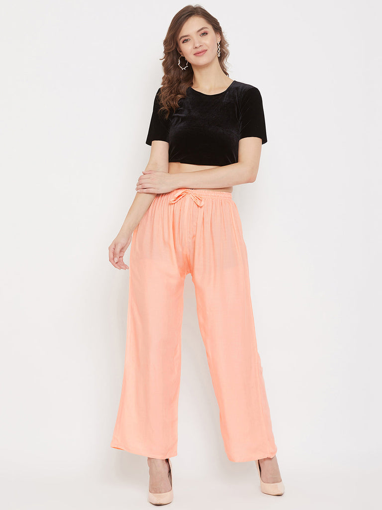 Women's Peach Straight Solid Palazzo