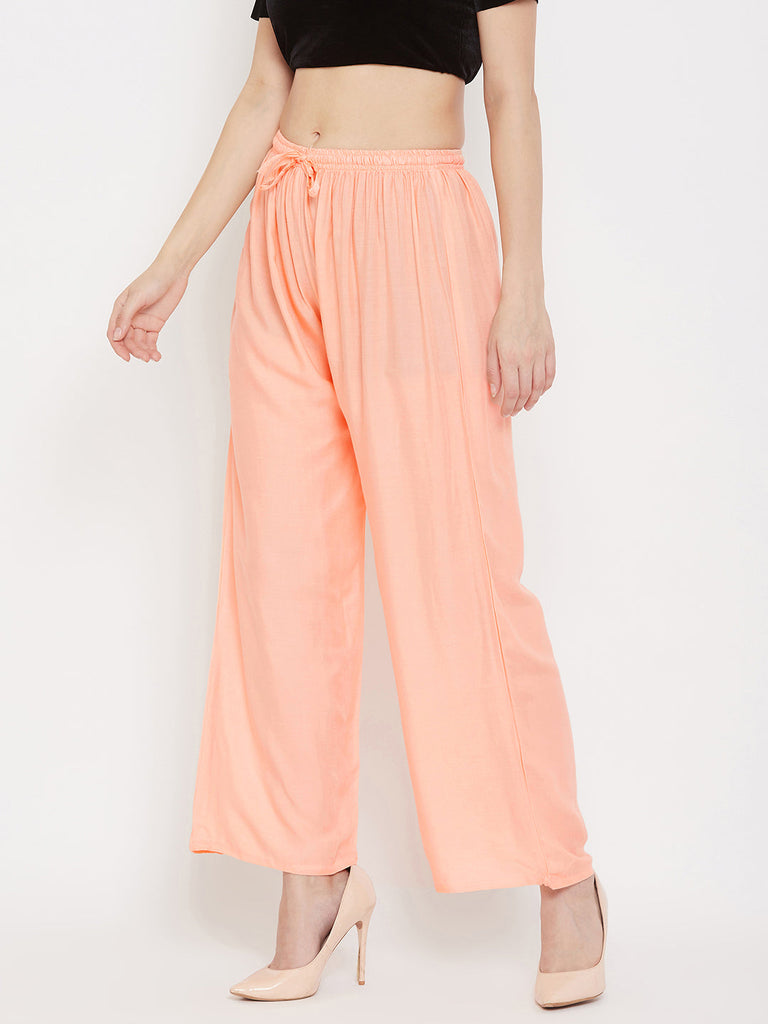 Women's Peach Straight Solid Palazzo