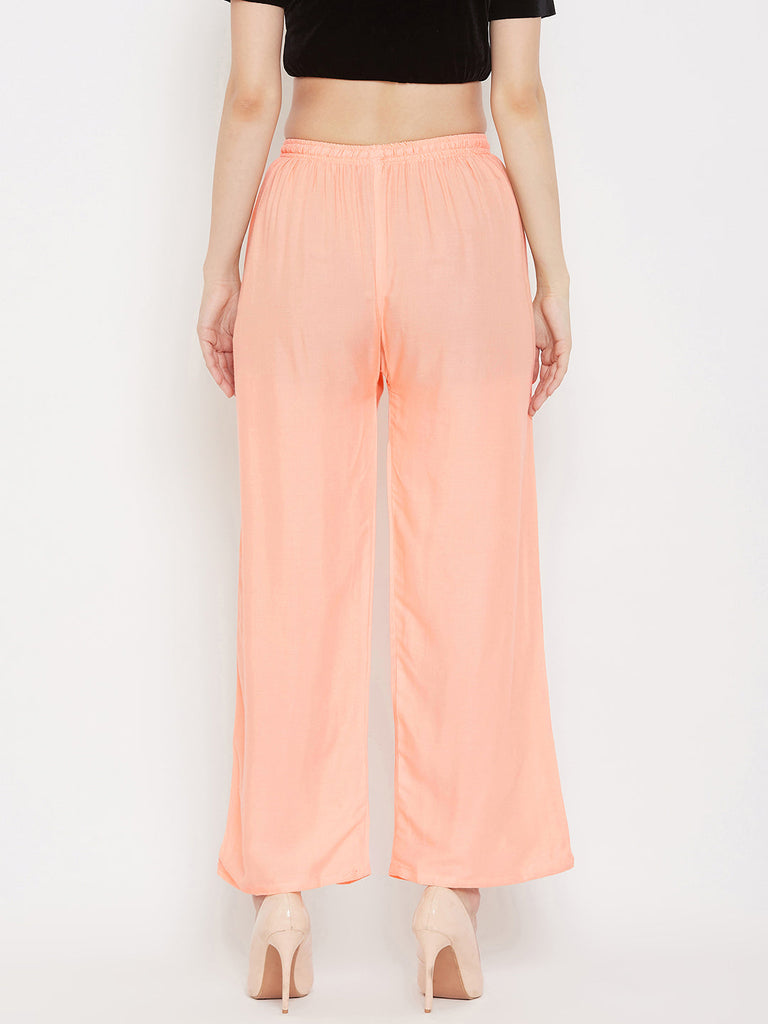 Women's Peach Straight Solid Palazzo