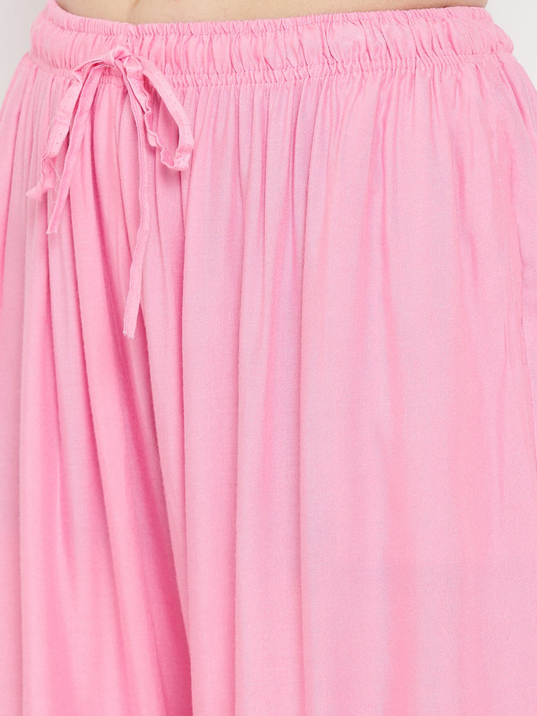 Women's Baby Pink Flared Solid Sharara