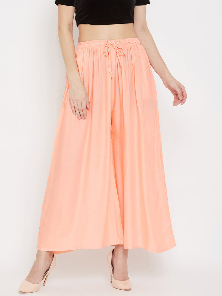 Women's Peach Flared Solid Sharara