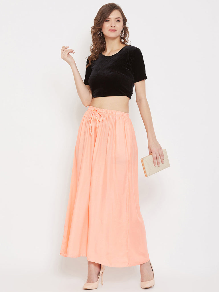 Women's Peach Flared Solid Sharara