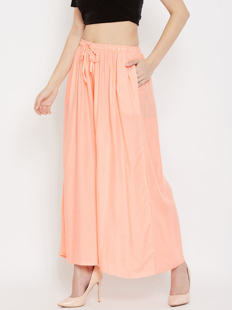 Women's Peach Flared Solid Sharara