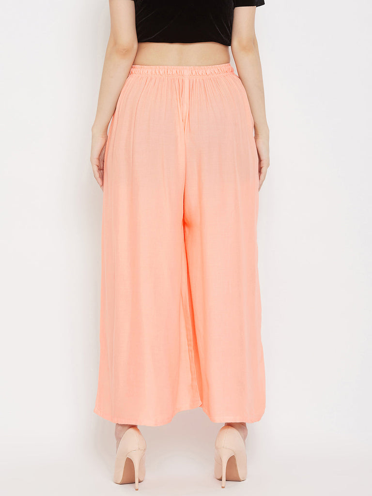 Women's Peach Flared Solid Sharara