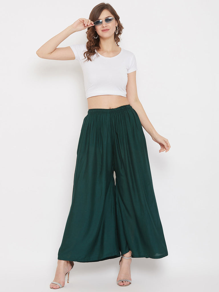 Women's Bottle Green Flared Solid Sharara