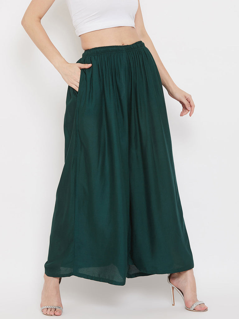 Women's Bottle Green Flared Solid Sharara