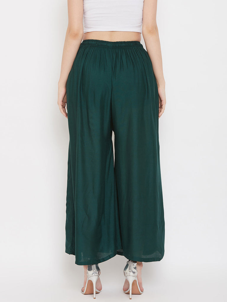 Women's Bottle Green Flared Solid Sharara