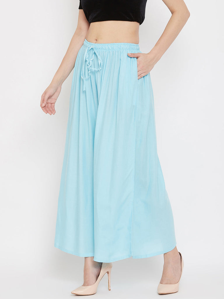 Women's Sky Blue Flared Solid Sharara
