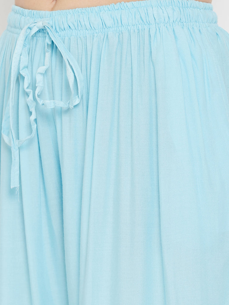 Women's Sky Blue Flared Solid Sharara